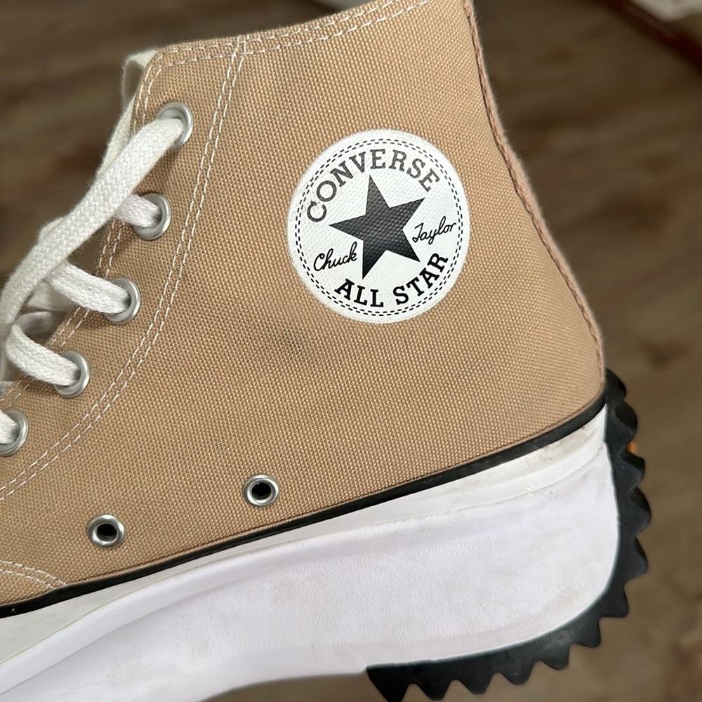Converse Beige High-Top Platform Sneakers with White Accents - Picture 6 of 8